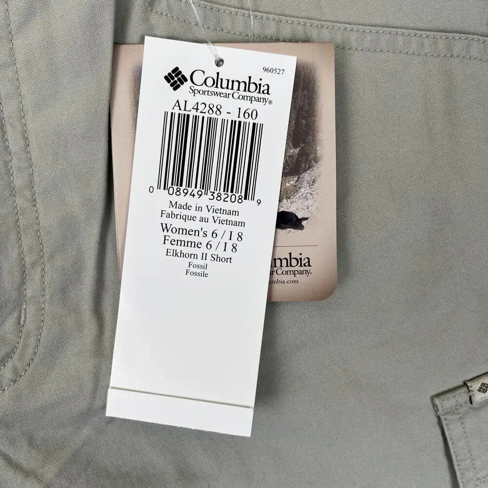 VTG Columbia Shorts Womens 6 Beige Hiking Cargo Elastic Waist Elkhorn II Fossil